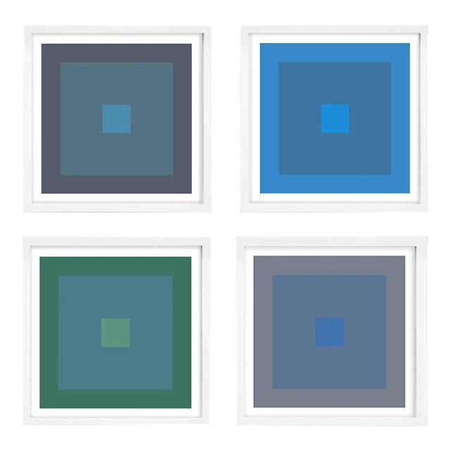 Modern Cool Tones Geometric Prints Unframed - Set of 4 , 24" X 24" in White Frames For Sale