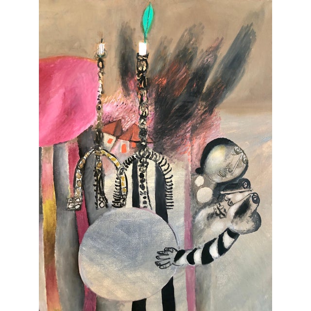 Naftali Bezem, Israeli Surrealist Judaica Abstract Oil Painting Naftali Bezem Bezalel School For Sale - Image 4 of 6