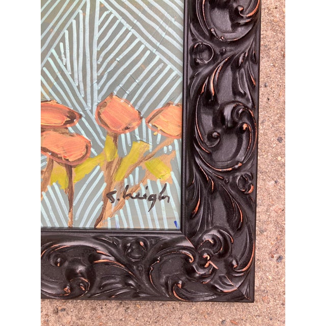 Original approx 13 x 17 painting on Masonite signed bottom right Overall size with vintage frame is approximately 16 x 20.