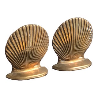 Vintage Brass Seashell Bookends— a Set For Sale