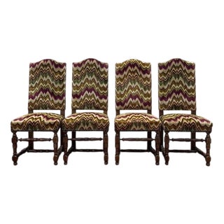 Louis XIII Chairs in Turned Wood and Velvet, Set of 4 For Sale