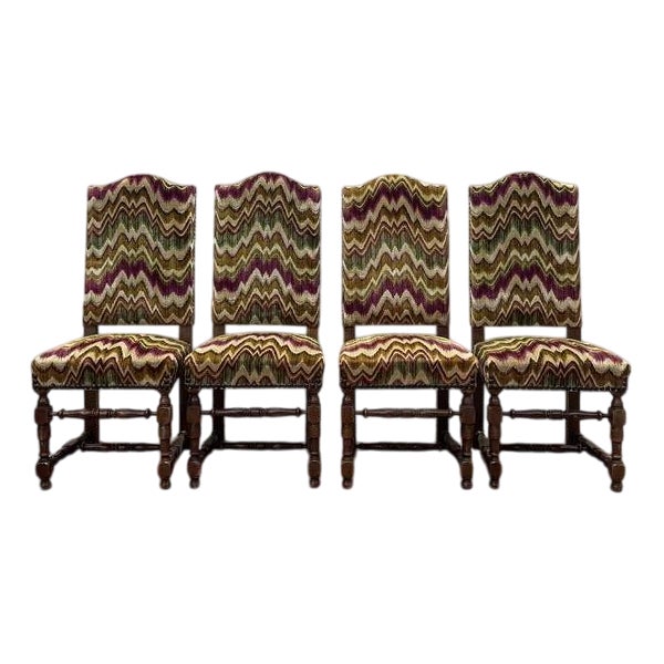 Louis XIII Chairs in Turned Wood and Velvet, Set of 4 For Sale