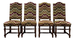 Louis XIII Chairs in Turned Wood and Velvet, Set of 4