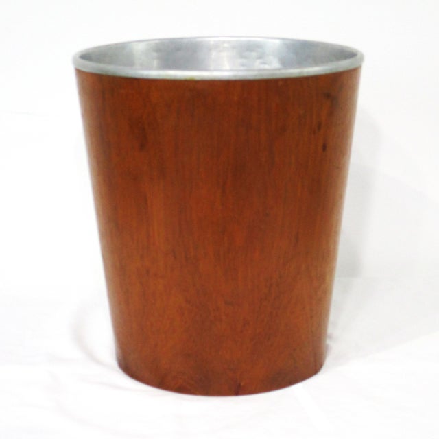 Wood Mid Century Teak Aluminum Trashcan in the Style of Danish Modern For Sale - Image 7 of 7
