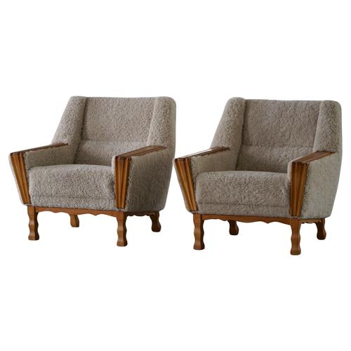Danish Modern Easy Chairs in Oak & Lambswool by Henning Kjærnulf, 1960s, Set of 2 For Sale - Image 17 of 17