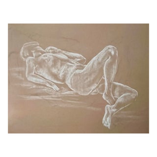 Vintage Original Pastel Nude Woman in Repose For Sale