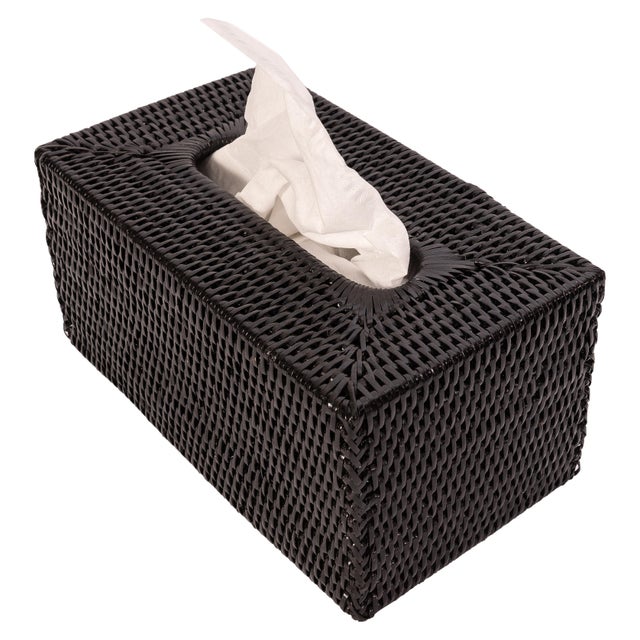 2020s Artifacts Rattan Long Tissue Box, Tudor Black For Sale - Image 5 of 6