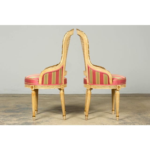 Set of 6 Early 20th Century French Louis XVI Cane Dining Armchairs in Pink Stripe For Sale - Image 16 of 18