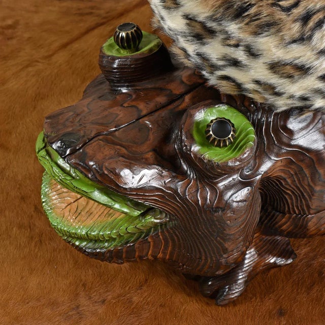 Restored Witco Tiki Carved Wood Frog Ottoman Toad Stool For Sale - Image 6 of 13