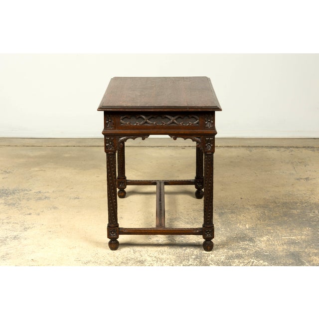 Late 19th Century French Gothic Revival Carved Oak Writing Desk For Sale - Image 10 of 18