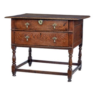 Early 18th Century English 2 Drawer Oak Side Table, 1730s For Sale
