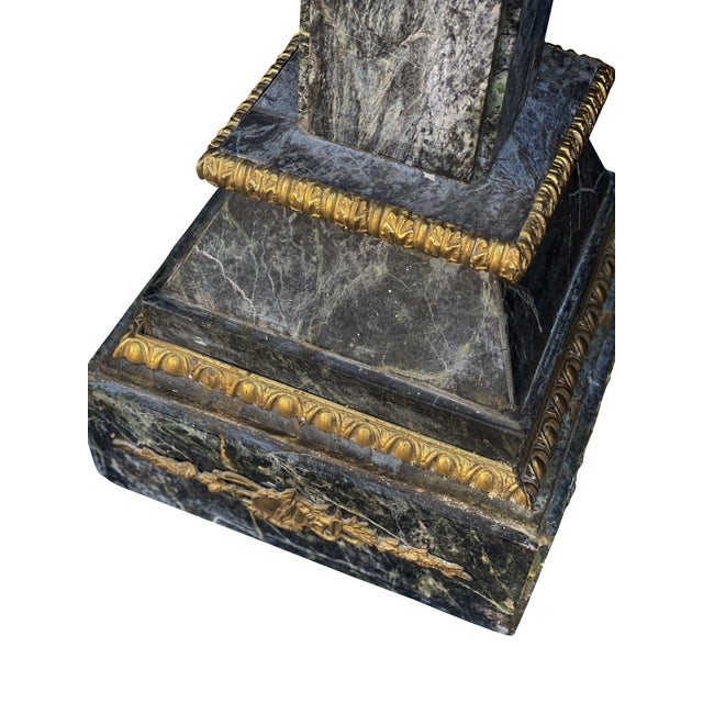 Wood Antique Neoclassical Italian Black Marble and Gilt Pedestals - a Pair For Sale - Image 7 of 8