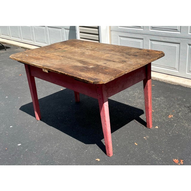 Farmhouse 19th Century Primitive Red Painted Tavern Table With Drawer For Sale - Image 3 of 12