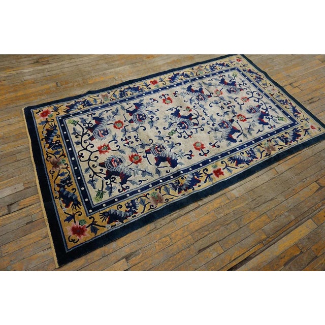 1930s 1930s White Foo Dog Traditional Antique Chinese Silk Carpet 4' X 7' Handknotted Rug For Sale - Image 5 of 15
