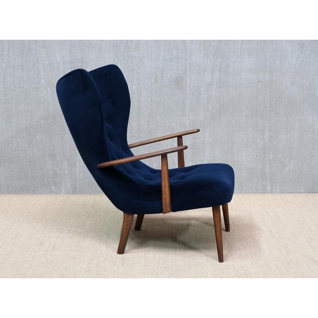 Pragh Armchair in Navy Pierre Frey Velvet from Madsen & Schübel, Denmark, 1950s For Sale - Image 13 of 15
