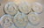 Mixed set of 6 white porcelain artichoke plates: 3 Apilco (9.25” round) sourced from Lyons, France; and 3 Bordallo...