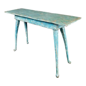 Richard Mulligan - Country Farmhouse Pine Console Table Distressed Teal Rustic Sofa Table Painted Pale Teal