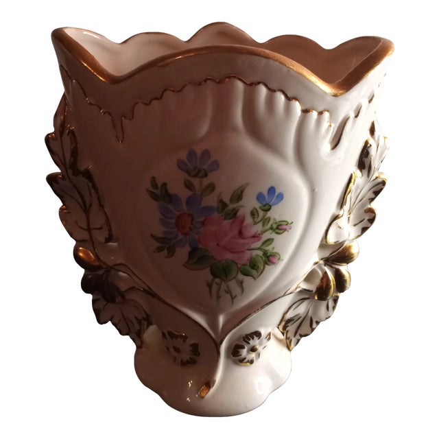 1950s Porcelain Handpainted Floral Spill Vase Likely French For Sale