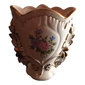 1950s Porcelain Handpainted Floral Spill Vase Likely French
