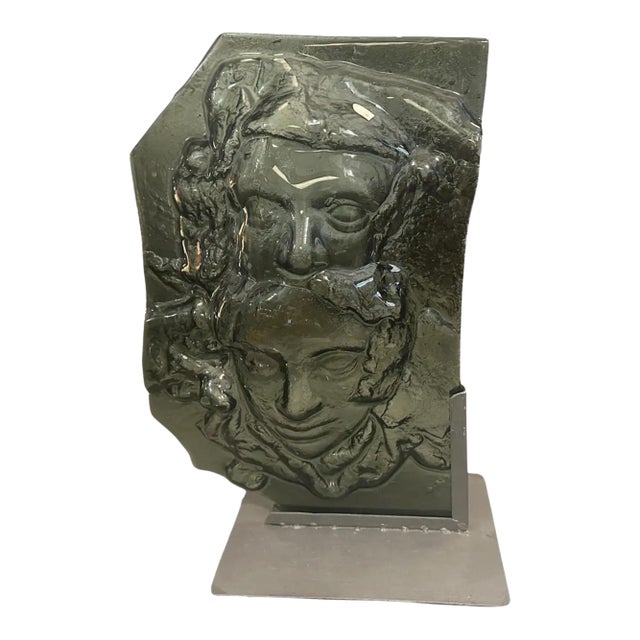 1980s Abstract Grey Murano Glass Sculpture by La Fucina Degli Angeli For Sale