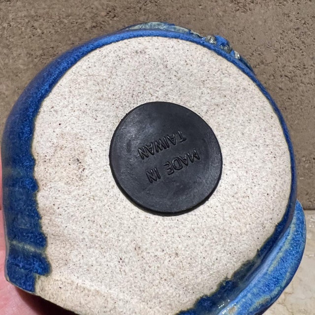 Mid-Century Modern 1970s Blue Cat Piggy Bank Art Pottery Coin Bank For Sale - Image 3 of 8