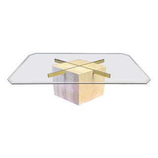 Vintage Travertine and Brass Coffee Table from Artedi, 1980s For Sale
