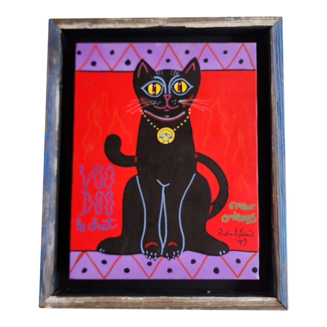 1997 Framed Original Acrylic Cat Painting by New Orleans Artist Richard Lewis For Sale