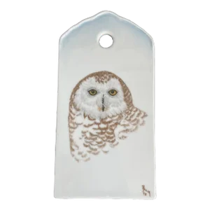 Vintage Hand Painted Porcelain Snowy Owl Bust Cheese Serving Board by Patricia M. Haack