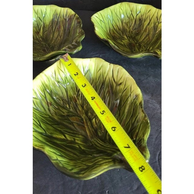 Vintage Garden Salad Ambiance Collections Cabbage Majolica Leaf Bowls - Set of 4 For Sale - Image 4 of 5