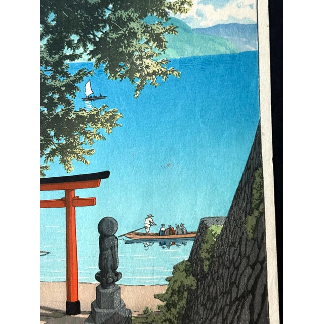 Japanese Woodblock Print Chuzenji Temple at Utagahama Beach by Kawase Hasui For Sale In Atlanta - Image 6 of 11