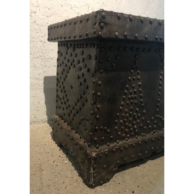 20th Century Leather/Wood Studded Metal Trunk/Side Table For Sale - Image 9 of 12