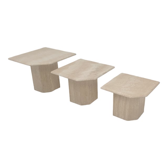 Italian Travertine Coffee or Side Tables, 1980s, Set of 3 For Sale