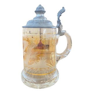 Art Nouveau Arts & Crafts Crystal and Pewter Beer Mug, 19th Century For Sale