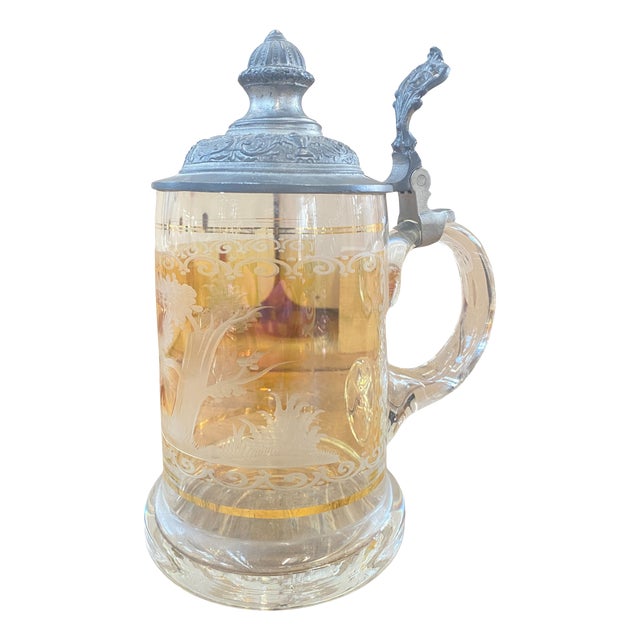 Art Nouveau Arts & Crafts Crystal and Pewter Beer Mug, 19th Century For Sale