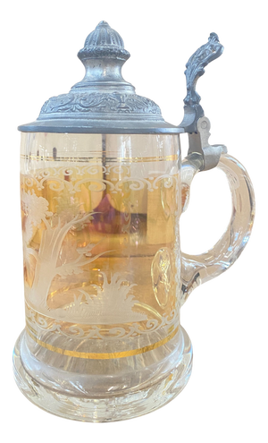 Art Nouveau Arts & Crafts Crystal and Pewter Beer Mug, 19th Century