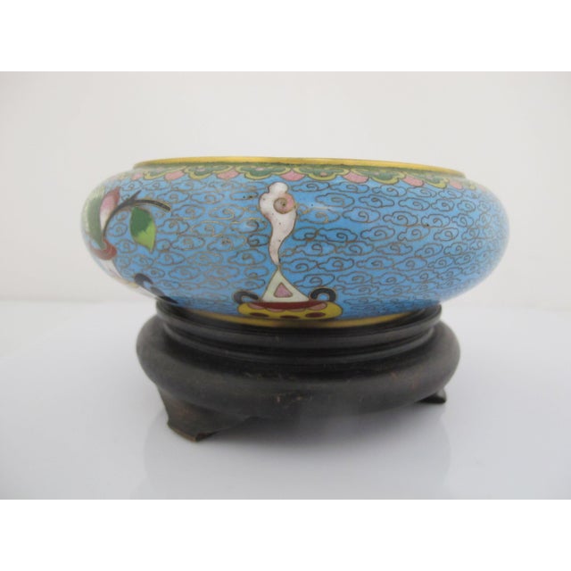 Chinese Turquoise Cloisonne Vase Flower Brush Washer Bowl Custom Stand For Sale In Portland, OR - Image 6 of 16
