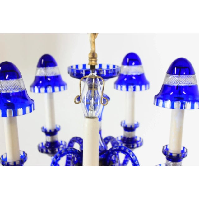 Czechoslovakian Blue Glass Chandelier, 1940s For Sale - Image 9 of 12