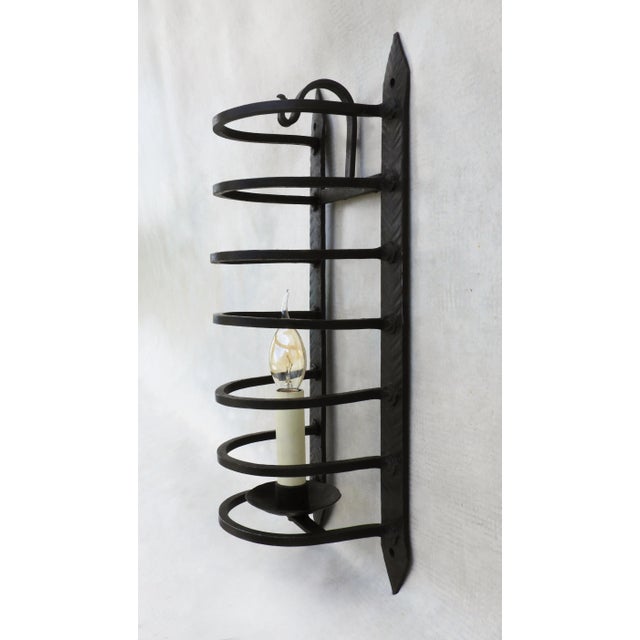 Black French Wrought Iron Caged Wall Light Sconce, 1900s For Sale - Image 8 of 9