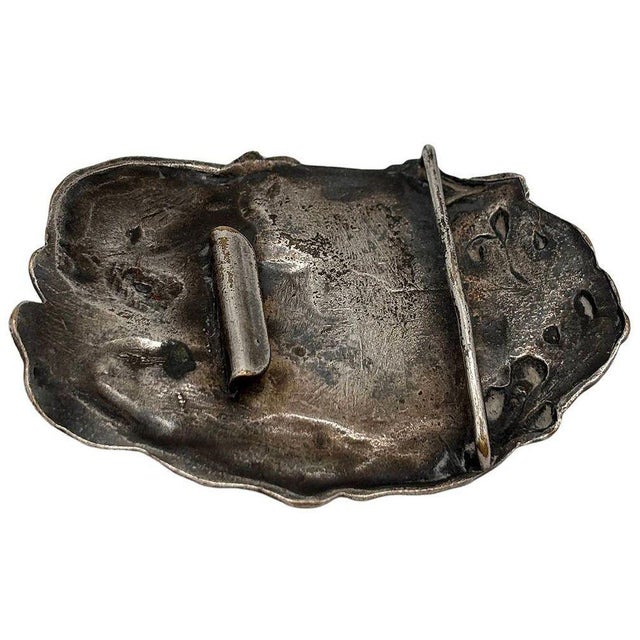 1910s Vintage Art Nouveau Silver Plated Brass Female Portrait Belt Buckle For Sale - Image 5 of 5