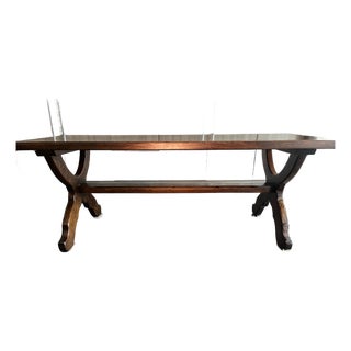 Vintage Spanish Revival X-Base Quartersawn Oak Bench Santa Barbara Provenance For Sale