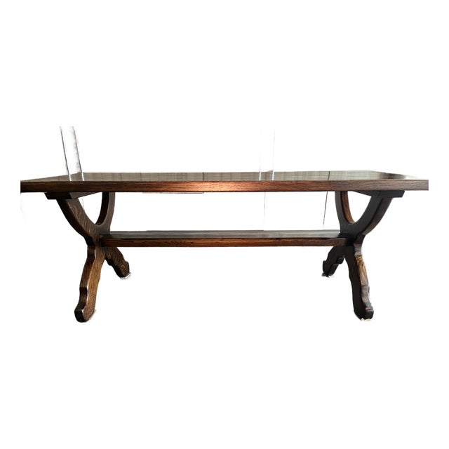 Vintage Spanish Revival X-Base Quartersawn Oak Bench Santa Barbara Provenance For Sale