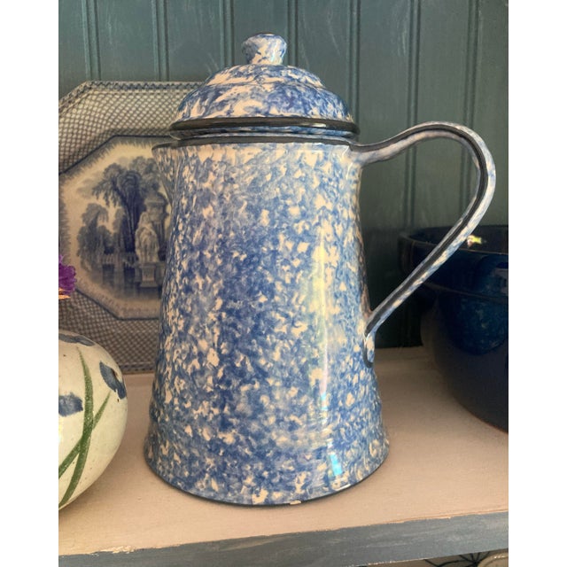 Lovely collectors item hand painted Town and Country Blue Sponge Ware Stangl tea or coffee pot. Elegant accent to a blue...