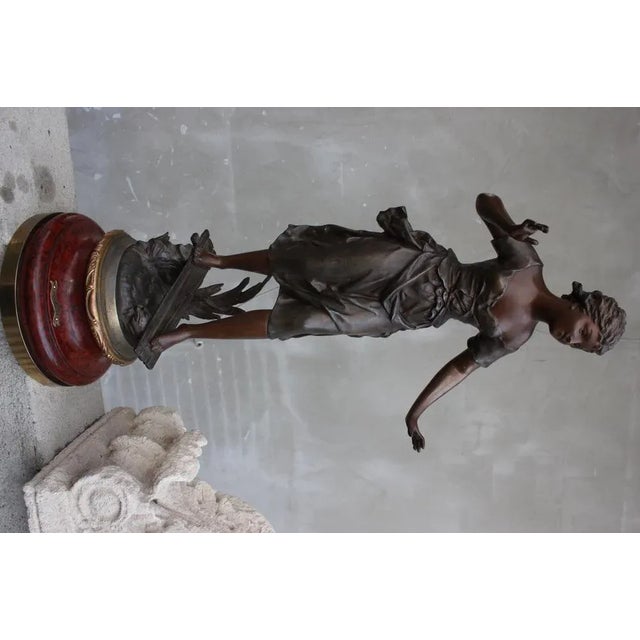French Sculpture of Girl on Wood Base by Ernest Rancoulet For Sale - Image 5 of 12