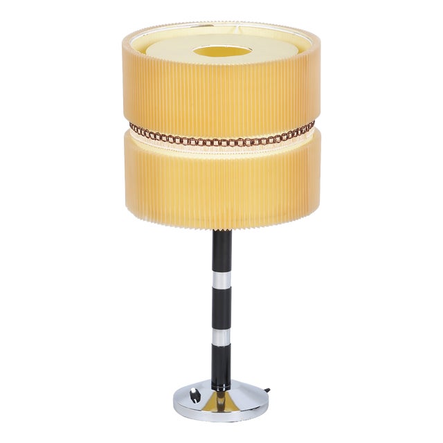 Art Deco Table Lamp in Chromed Steel, Beech and Parchment, Czech, 1940s For Sale
