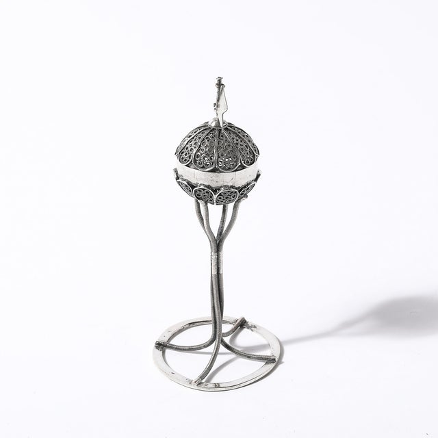 Antique Silver Judaica Spice Container With Vermeil Flag For Sale - Image 13 of 14