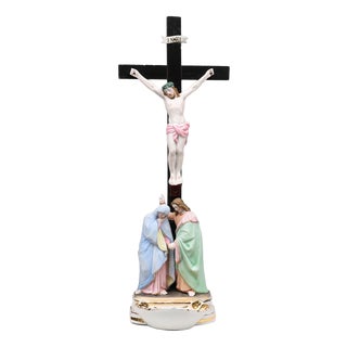 Holy Water Font in Porcelain with Crucifix from Vieux Andenne, Belgium, 20th Century For Sale