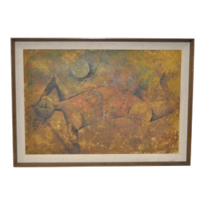 Reclining Figure Mid Century Modern Cubist Painting C.1950s