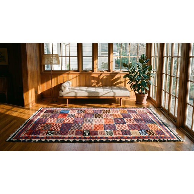Textile 1920s Multicolor Geometric Tribal Antique Persian Gabbeh Rug 4'6" X 8'3" Wool Handknotted Carpet For Sale - Image 7 of 9