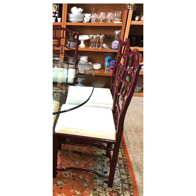 Vintage Century Furniture Chinoiserie Dining Chairs – Set of 6 (4 Side, 2 Armchairs) – Burgundy Lacquer For Sale In West Palm - Image 6 of 12