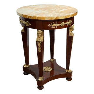 Antique Return of Egypt Coffee Table in Mahogany with a Marble Top, France, 1800s For Sale